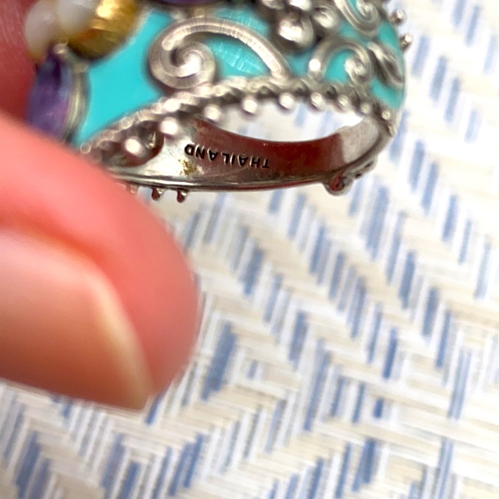Barbara Bixby amethyst & MOP turquoise enamel ring in size 9 💚💙 - Picture 5 of 9
